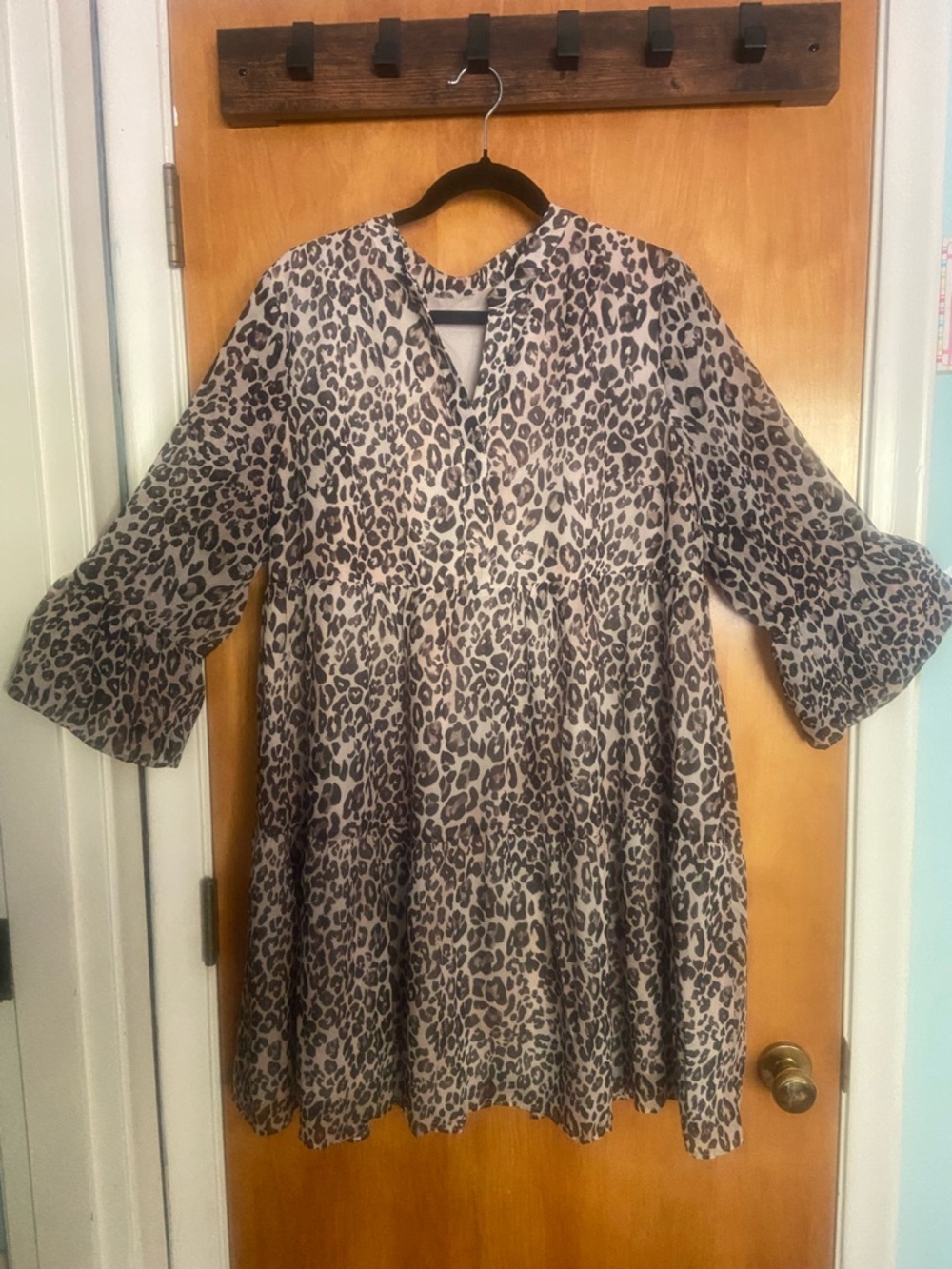 Leopard Print Midi Dress - Taupe/Black Size XL